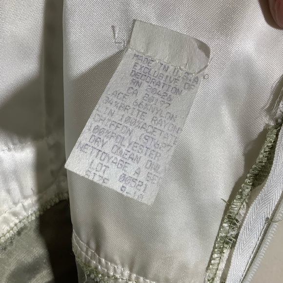 Elegant Vintage Green and White Lace Chiffon Dress Lined - Picture 7 of 9